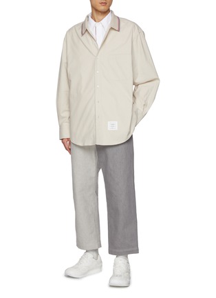 Figure View - Click To Enlarge - THOM BROWNE - Oversized RWB Stripe Panel Cotton Flannel Shirt