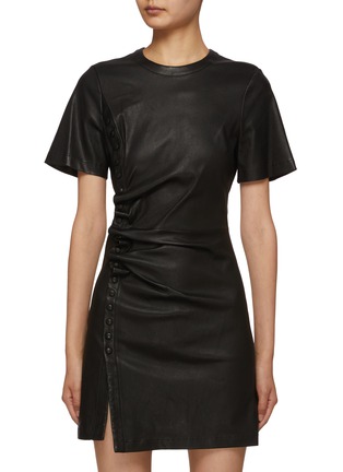 Main View - Click To Enlarge - PACO RABANNE - Side Gather Leather Mini Dress