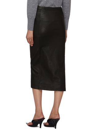 Back View - Click To Enlarge - PACO RABANNE - Side Gather Leather Midi Skirt