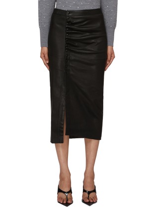 Main View - Click To Enlarge - PACO RABANNE - Side Gather Leather Midi Skirt