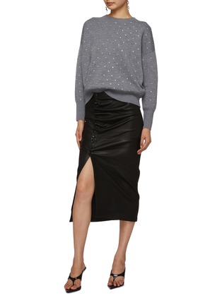 Figure View - Click To Enlarge - PACO RABANNE - Side Gather Leather Midi Skirt