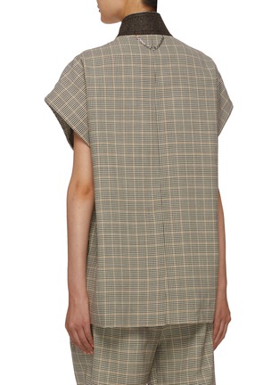 Back View - Click To Enlarge - PACO RABANNE - Stand Collar Cap Sleeve Checkered Wool Blend Top