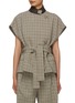 Main View - Click To Enlarge - PACO RABANNE - Stand Collar Cap Sleeve Checkered Wool Blend Top