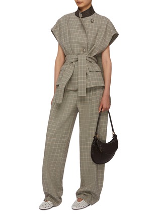 Figure View - Click To Enlarge - PACO RABANNE - Stand Collar Cap Sleeve Checkered Wool Blend Top