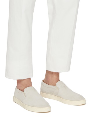 Figure View - Click To Enlarge - BRUNELLO CUCINELLI - Washed Suede Slip On Loafers