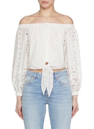 Main View - Click To Enlarge - ALICE & OLIVIA - Ivy Off Shoulder Cropped Cotton Top