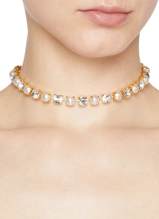 Figure View - Click To Enlarge - JENNIFER BEHR - Serena Crystal And Pearl Ribbon Tie Chain Necklace