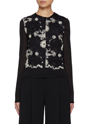 Main View - Click To Enlarge - GIAMBATTISTA VALLI - Floral Embroidered Cash Silk Cardi