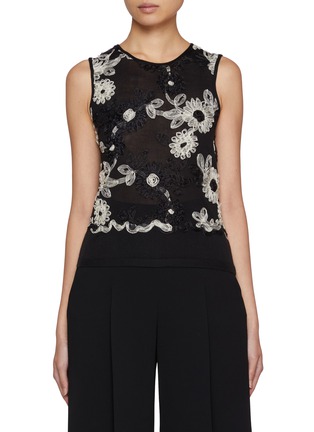 Main View - Click To Enlarge - GIAMBATTISTA VALLI - Floral Embroidered Cash Silk Knit Top