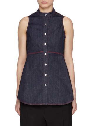 Front View - Click To Enlarge - ALAÏA - Peplum Dark Wash Denim Top