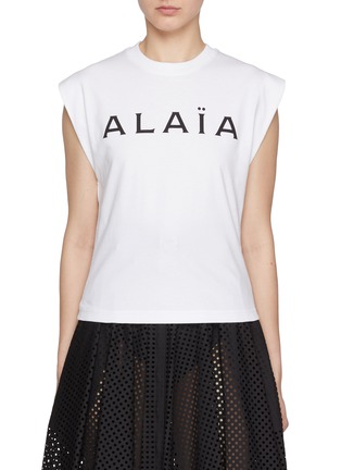 Front View - Click To Enlarge - ALAÏA - Capsleeve Logo Print Cotton T-shirt