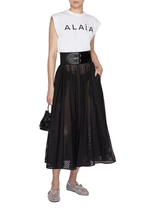 Figure View - Click To Enlarge - ALAÏA - Capsleeve Logo Print Cotton T-shirt