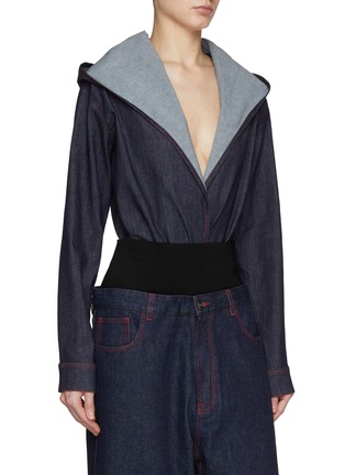 Front View - Click To Enlarge - ALAÏA - Open Front Denim Bodysuit