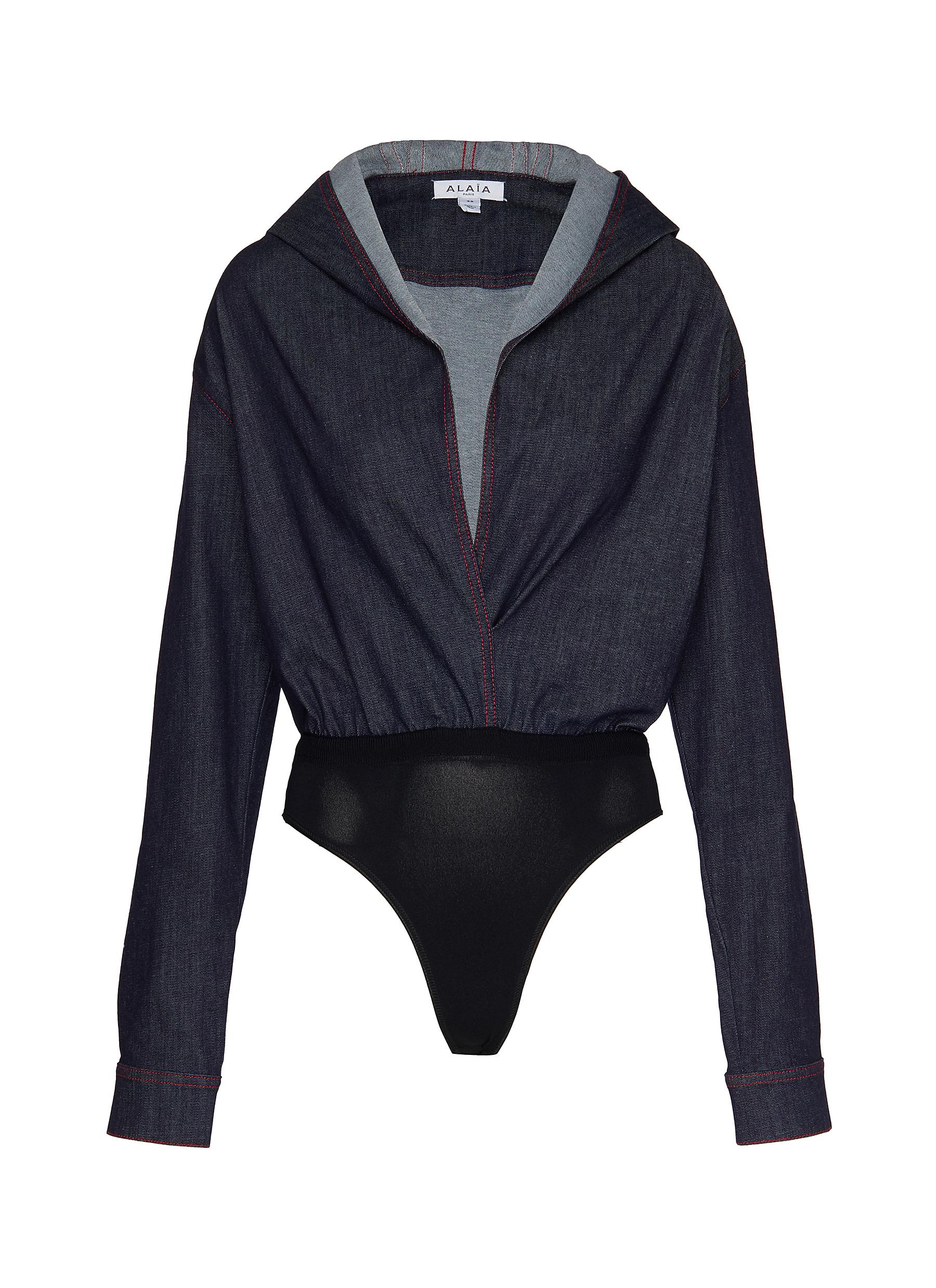 Open Front Denim Bodysuit