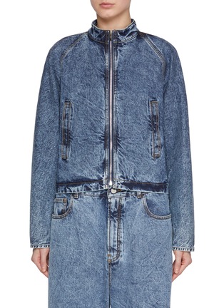 Front View - Click To Enlarge - ALAÏA - Acid Wash Denim Moto Jacket