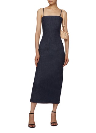 Figure View - Click To Enlarge - ALAÏA - Straight Neckline  Denim Dress