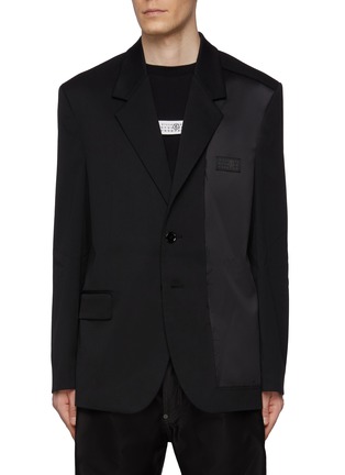 Main View - Click To Enlarge - MM6 MAISON MARGIELA - Notch Lapel Mixed Fabric Virgin Wool Blend Blazer