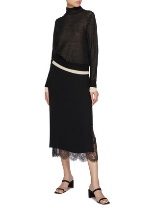 Figure View - Click To Enlarge - VINCE - Lace Panelled Straight Midi Skirt