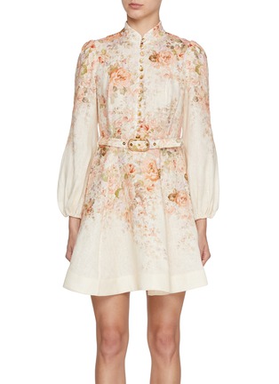 Main View - Click To Enlarge - ZIMMERMANN - Illustration Buttoned Linen Mini Dress