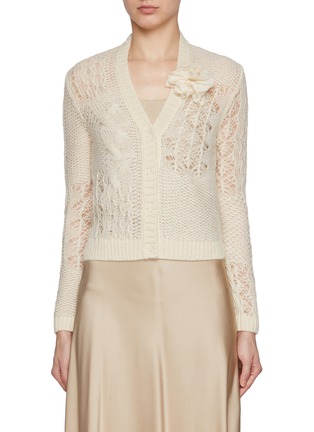 Main View - Click To Enlarge - ERMANNO SCERVINO - Floral Patch Macrame Cardigan