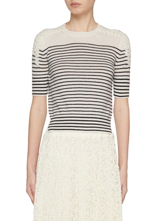 Main View - Click To Enlarge - ERMANNO SCERVINO - Knotted Shoulder Stripe Cashmere Knit Top