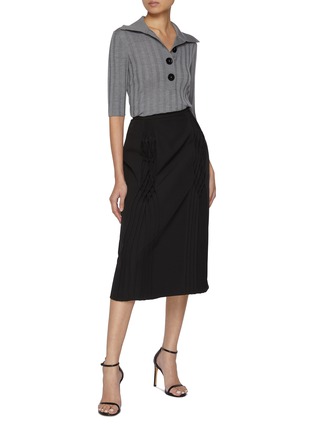 Figure View - Click To Enlarge - ERMANNO SCERVINO - Side Pleated Smock Stitch Midi Skirt