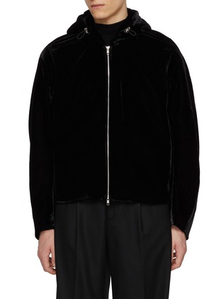 Main View - Click To Enlarge - RE: BY MAISON SANS TITRE - Velvet Touch Hooded Cropped Jacket