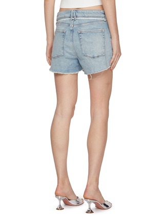 Back View - Click To Enlarge - GOOD AMERICAN - Good Girlfriend Belted Light Washed Denim Shorts