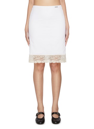 Main View - Click To Enlarge - WE11DONE - Lace Hem Cotton Midi Skirt