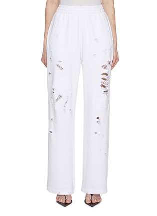 Main View - Click To Enlarge - WE11DONE - Distressed Cotton Jersey Trousers