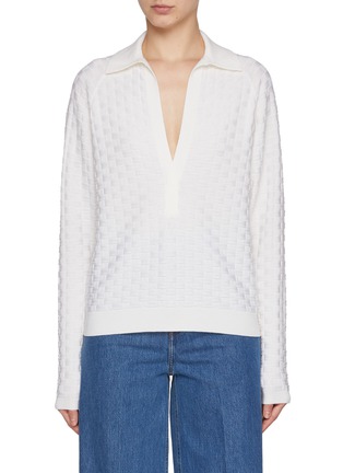 Main View - Click To Enlarge - TOVE - V-Neck Chequered Knit Sweater