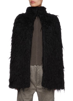 Main View - Click To Enlarge - RICK OWENS  - Hairy Textured Wool Silk Short Cape