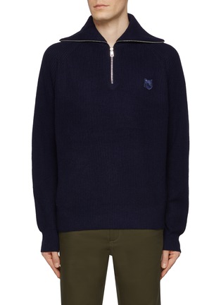 Main View - Click To Enlarge - MAISON KITSUNÉ - Half Zip Fox Head Wool Cashmere Blend Sweater