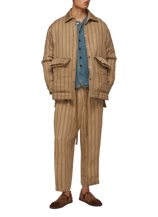 Figure View - Click To Enlarge - UMA WANG - Tavis Striped Padded Cotton Linen Jacket