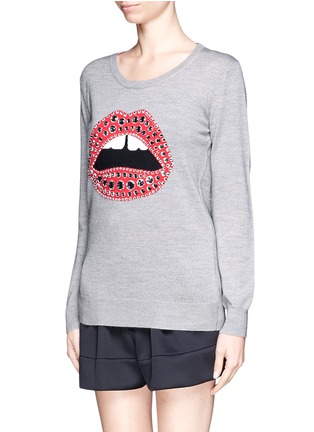 Front View - Click To Enlarge - MARKUS LUPFER - 'Lara lip' bejewelled wool sweater