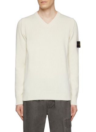 Main View - Click To Enlarge - STONE ISLAND - V-Neck Logo Wool Blend Sweatshirt