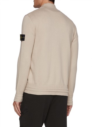 Back View - Click To Enlarge - STONE ISLAND - Sleeve Logo Patch Cotton Blend Cardigan