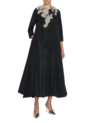 Figure View - Click To Enlarge - BIYAN - Embellished Neck Flared Taffeta Dress