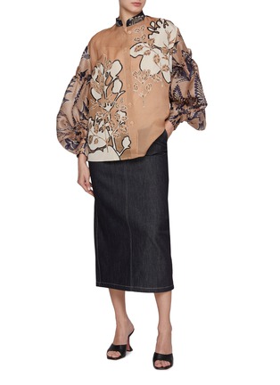 Figure View - Click To Enlarge - BIYAN - Balloon Sleeve Printed Silk Blouse