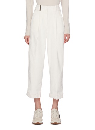 Main View - Click To Enlarge - PESERICO - Front Pleat Wide Leg Cropped Corduroy Pants