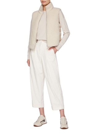 Figure View - Click To Enlarge - PESERICO - Front Pleat Wide Leg Cropped Corduroy Pants