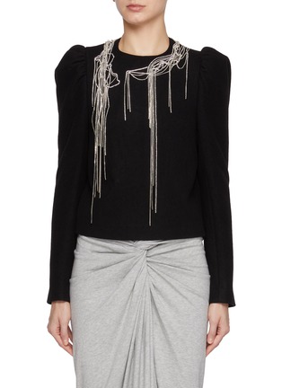 Main View - Click To Enlarge - DRIES VAN NOTEN - Puff Shoulder Strass Embellished Wool Top