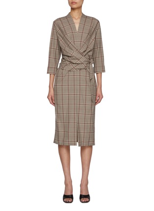 Main View - Click To Enlarge - DRIES VAN NOTEN - Checked Wool Obi Robe Dress