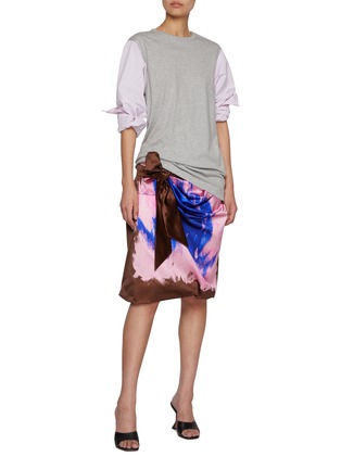 Figure View - Click To Enlarge - DRIES VAN NOTEN - Ink Blot Tie Dye Waist Tie Cotton Silk Skirt