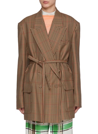 Main View - Click To Enlarge - DRIES VAN NOTEN - Checked Belted Double Breasted Wool Blazer