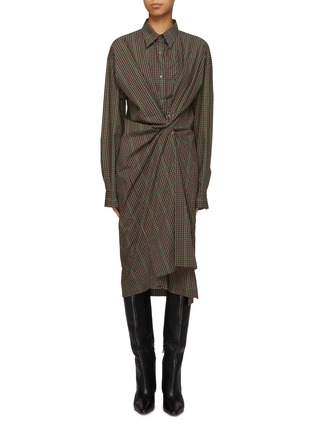 Main View - Click To Enlarge - DRIES VAN NOTEN - Safety Pin Checkered Cotton Shirt Dress