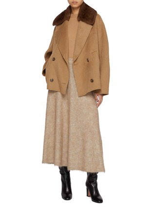 Figure View - Click To Enlarge - YVES SALOMON - Mink Collar Wool Cashmere Peacoat