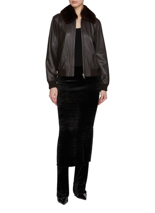 Figure View - Click To Enlarge - YVES SALOMON - Detachable Mink Collar Leather Jacket