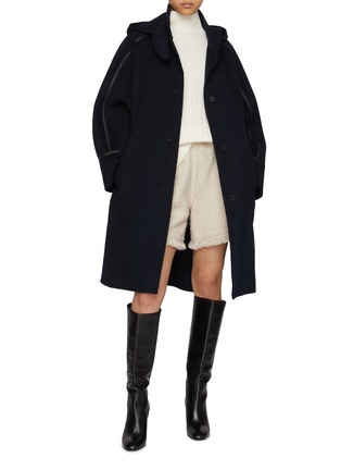 Figure View - Click To Enlarge - YVES SALOMON - Leather Piping Wool Cashmere Cape Coat