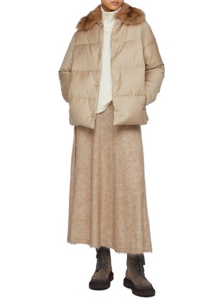 Figure View - Click To Enlarge - YVES SALOMON - Fur Collar Wool Silk Puffer Jacket